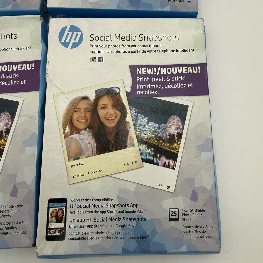 (5)25Pack HP Social Media Snapshots Sticky Back Photo Paper 4